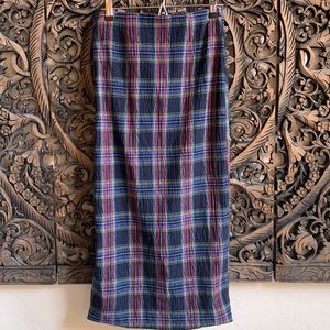 Zara Plaid Crinkle Bubble Lined Midi Skirt Side Zip Size XS New With Tag